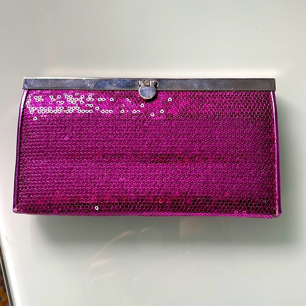 New pink sequin clutch